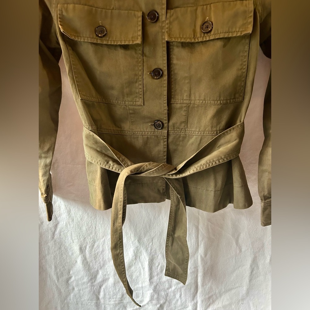 J. Crew Khaki Utility Jacket Cropped Fatigue Olive Green Tie Waist Women’s S - Picture 2 of 5